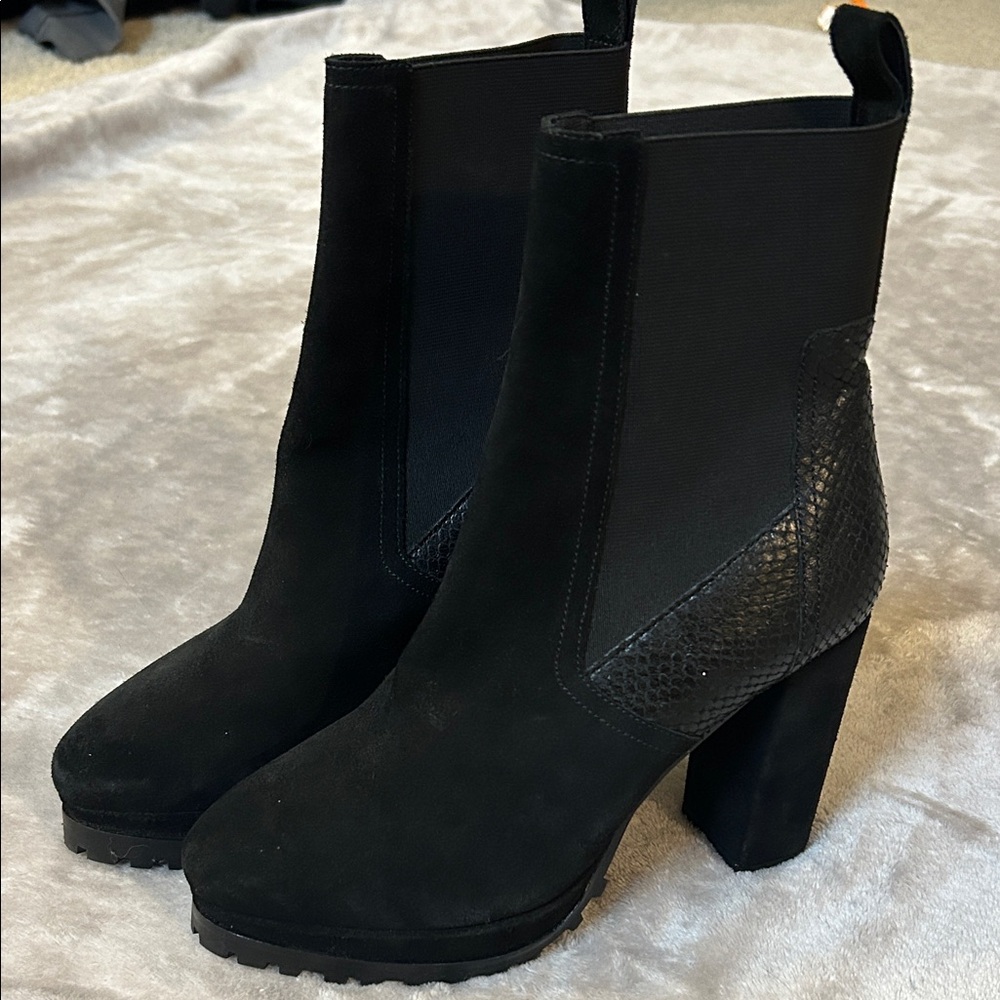 All saints Sahara black suede snakeskin ankle booties